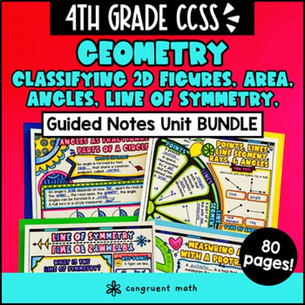 Thumbnail for Geometry Angles Classifying 2D Figures Line of Symmetry Guided Notes 4th Grade