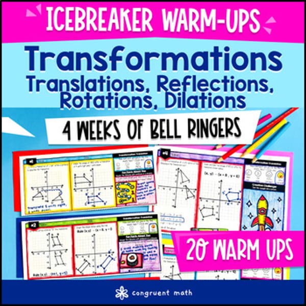 Thumbnail for Transformations 8th Grade Math Warm Ups CCSS Reflections Rotations Translations