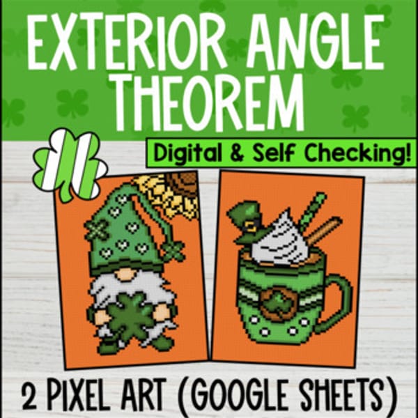 Thumbnail for Exterior Angle Theorem Digital Pixel Art | Spring Triangles and Angles