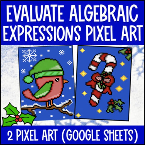 Thumbnail for Evaluating Algebraic Expressions Digital Pixel Art | Substitution | Integers