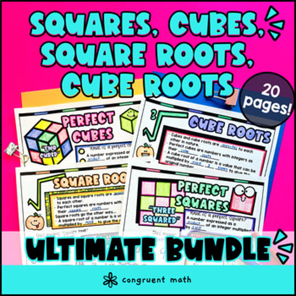 Thumbnail for Square Roots and Cube Roots Guided Notes BUNDLE | Interactive Notebooks Lesson