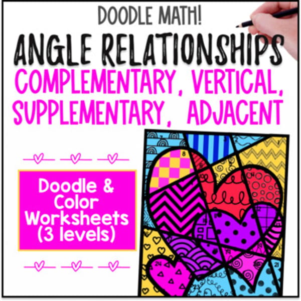 Thumbnail for Angle Relationships Complementary Supplementary Doodle & Color by Number WS