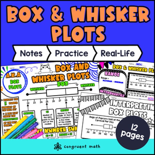 Thumbnail for Box and Whisker Plots Guided Notes w Doodles | Data & Statistics CCSS TEKS notes