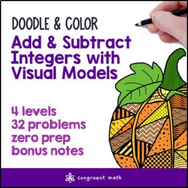 Thumbnail for Thanksgiving Adding and Subtracting Integers Visual Models Doodle and Color WS