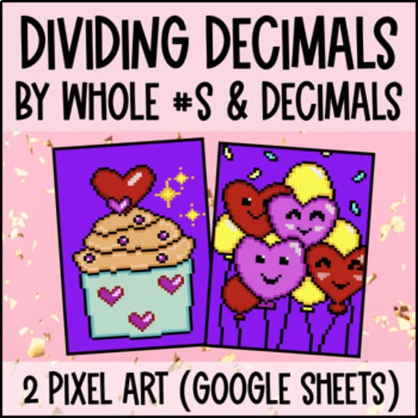 Thumbnail for Dividing Decimals Digital Pixel Art | Decimal and Whole Numbers Long Division