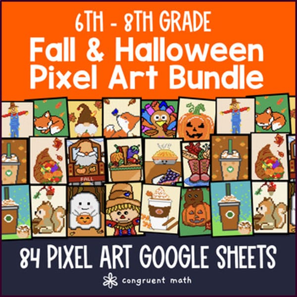 Thumbnail for [Fall Halloween] 6th 7th 8th Digital Pixel Art Grade Math Bundle Math CCSS