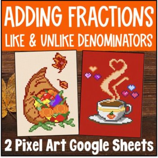 Thumbnail for Adding Fractions Like & Unlike Denominators Halloween Digital Pixel Art Activity
