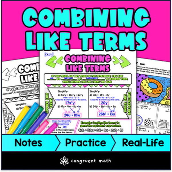 Thumbnail for Combining Like Terms Guided Notes & Doodles | Simplify Expressions