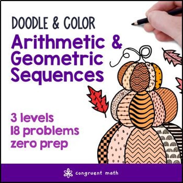 Thumbnail for [Halloween Fall] Arithmetic & Geometric Sequences Doodle and Color Worksheets