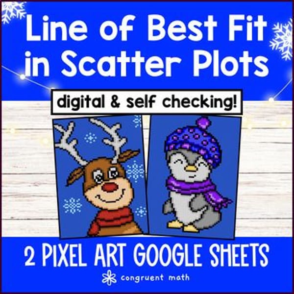 Thumbnail for [Christmas] Line of Best Fit in Scatter Plots Digital Pixel Art Slope Intercept