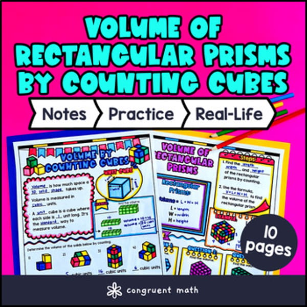 Thumbnail for Volume of Rectangular Prisms Counting Cubes Guided Notes w/ Doodles | 5th Grade