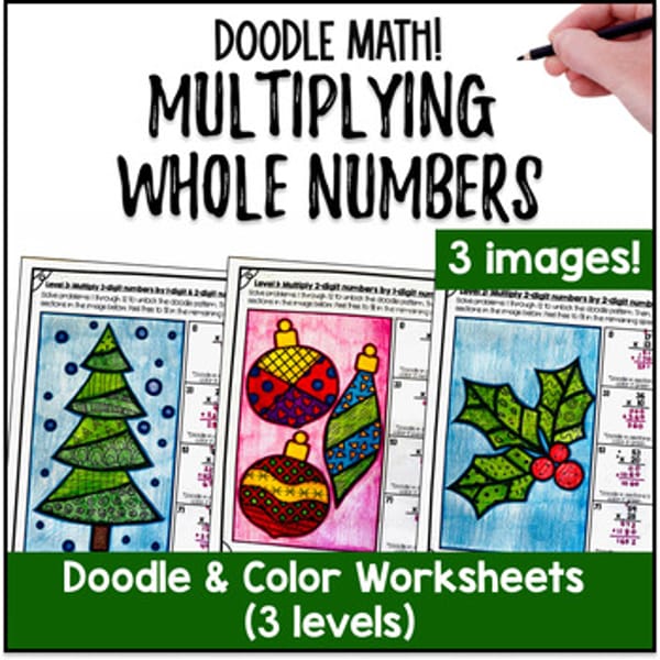 Thumbnail for Multidigit Multiplication of Whole Numbers Doodle Math Color by Number [Winter]