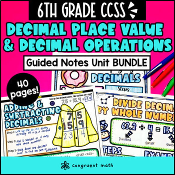 Thumbnail for Decimal Place Value & Decimal Operations Guided Notes BUNDLE | 6th Grade CCSS