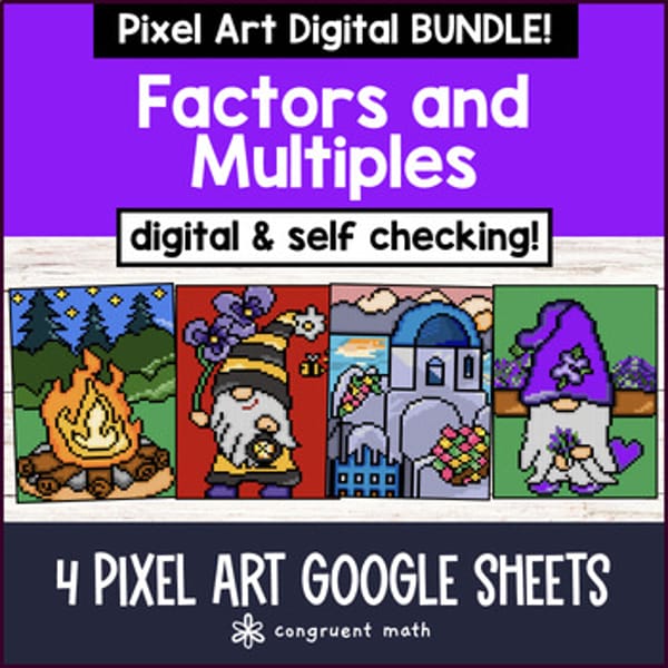 Thumbnail for Factors and Multiples Digital Pixel Art BUNDLE Google Sheets 4th Grade 4.OA.B.4