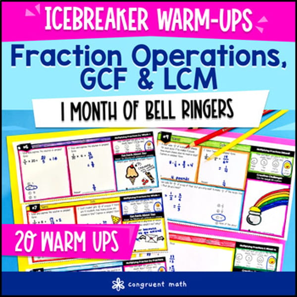 Thumbnail for Fraction Operations GCF LCM 5th & 6th Grade Math Warm Ups Bell Ringers CCSS TEKS