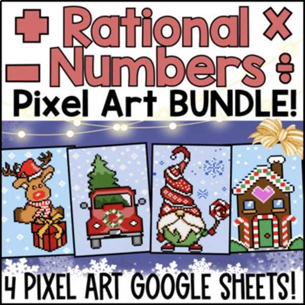 Thumbnail for Rational Numbers Operations Digital Pixel Art BUNDLE Winter Math