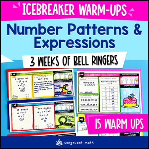 Thumbnail for Number Patterns and Expressions 5th Grade Math Warm Ups CCSS TEKS Bell Ringers