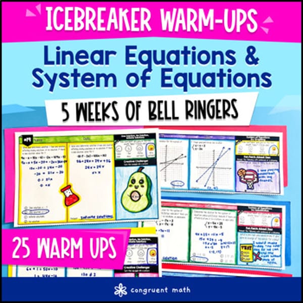 Thumbnail for System of Equations & Linear Equations 8th Grade Math Warm Ups Bell Ringers CCSS
